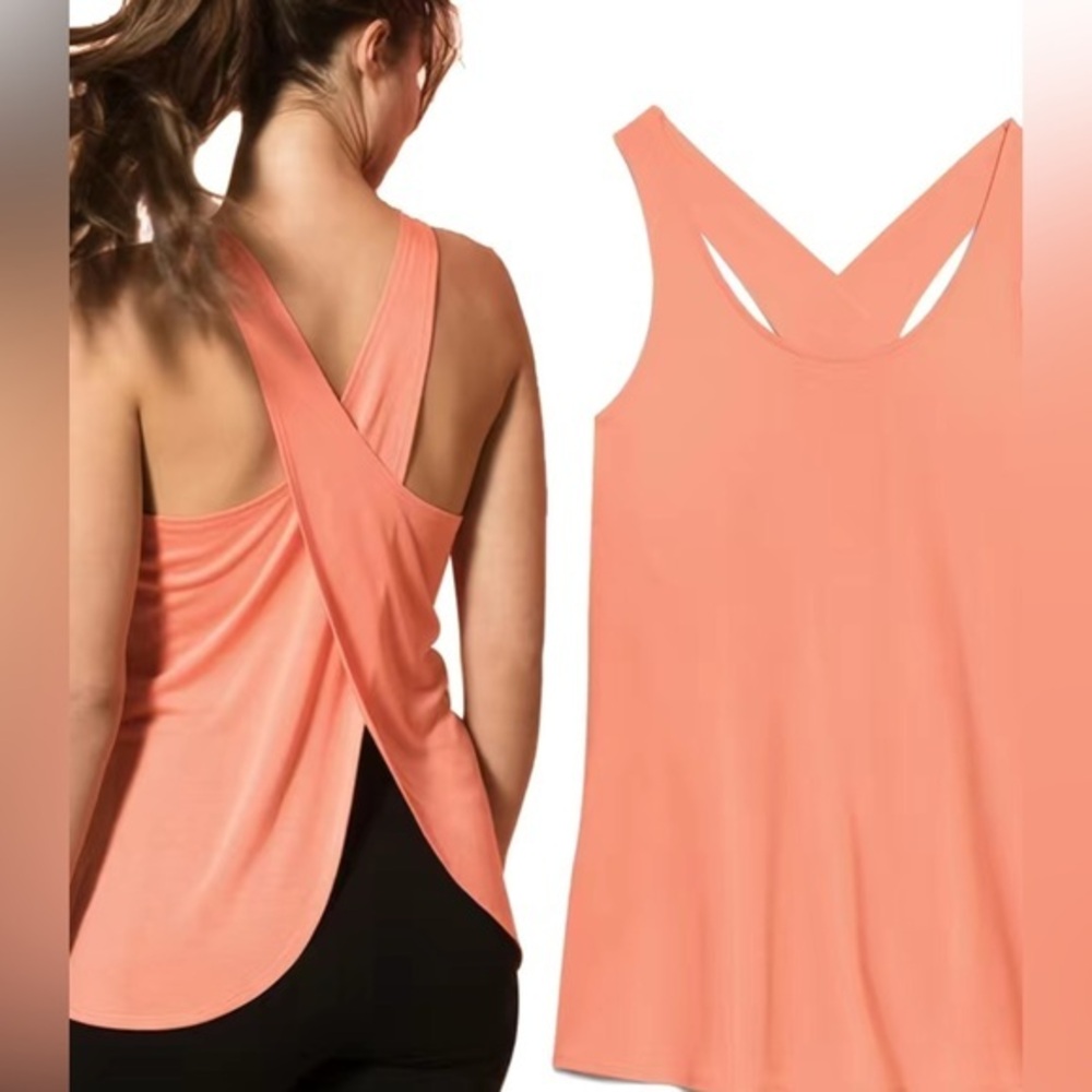 New! Orange Peach Wrap Back Tank Top Activewear Athleisure Size 8/10